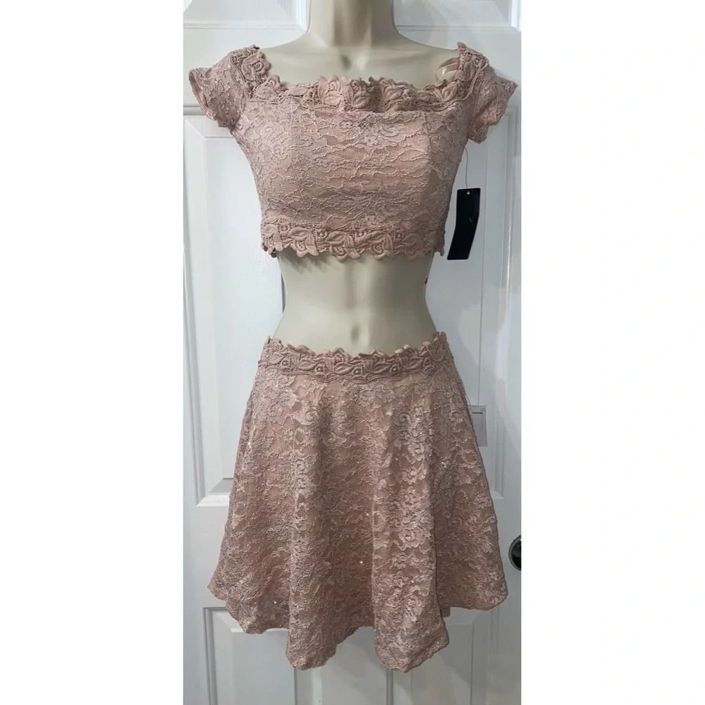 City Studio Pink Glitter 2Pc Crop Top & Skirt